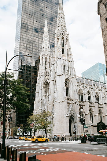 St. Patrick's Cathedral, New York City, urban landscape, skyscrapers, old cathedral, city street, Gothic architecture, urban scene, New York urban, cathedral, cityscape