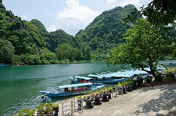 řeka, lodí, phong nha, Vietnam, motorový člun, výlet na lodi, krasové hory, Syn River, dřevěná loď, dračí loď