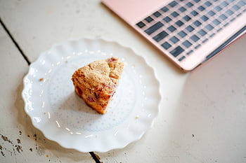 pastry plate food, baked, bakery, biscuit, breakfast, cafe, cake, dessert, homemade, laptop, scone