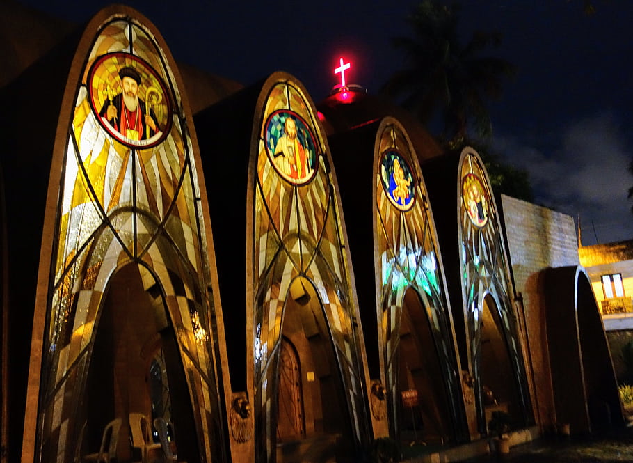 st george ortodoxní, koonan kurishu kostel, Kostel Kochi, církevní mattancherry, kerala, Indie, mattancherry, vitráže, noční výhled, přejít, architektura