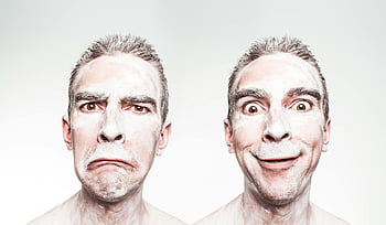 dual expressions, painted face, whimsical portrait, man photo, profile photo, facial expressions, artistic photography, creative portrait, dual personality, face paint, expressive art