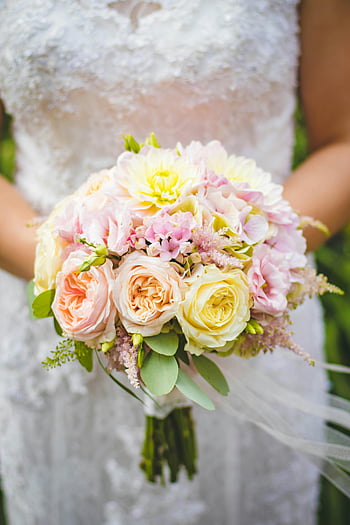 Braut, Strauß, Blumen, Rosen, Lilien, Hochzeit, Inspiration, Nahansicht, Braut-, perfekt