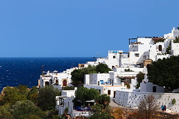 lindos, village, coast, rhodes, greece, sea, bay, houses, buildings, city, mediterranean