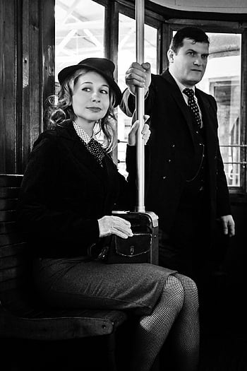 žena, portrét, Dějiny, 40s, retro, Vintage tramvaj, móda, styl, vinobraní, Móda 40. let, rekonstrukce
