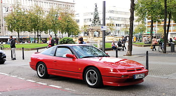 Nissan, 200sx, rotes Auto, Sportwagen, Stadtstraße, Menschen, Bäume, Gebäude, städtische Szene, Nummernschild, Ftan423
