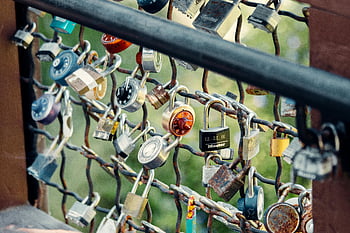 padlocks, metal bridge railing, colorful padlocks, fence, promises, love, lock, metal railing, bridge, colorful locks, love locks