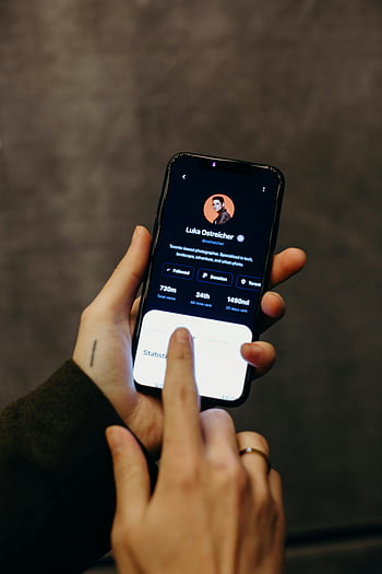 smartphone, social media, profile interface, technology, modern connections, hands holding, Android, display screen, user interface, digital interaction, mobile device