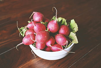 radish, vegetable, white bowl, vibrant red, fresh, healthy, close-up, bowl of radishes, healthy appeal, fresh radishes, red radishes