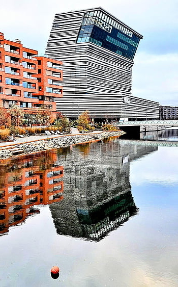 oslo, building, norway, scandinavia, architecture, city, harbor, quay, reflection, munch