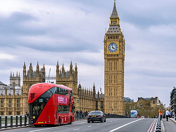 ビッグベン、 ウェストミンスター宮殿、 ロンドン、 赤い二階建てバス、 ブリッジ、 街並み、 クロックタワー、 建築、 イギリス、 旅行、 ランドマーク
