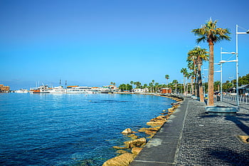 Kypr, paphos, promenáda, přístav, krajina, pobřeží, mezník, cypřiš, cesta, architektura, navigace