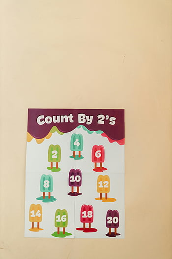 Count By 2's, popsicle-themed poster, counting by twos, educational poster, kids learning, colorful poster, math learning, popsicle counting, number learning, educational tool, children's poster