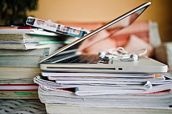 computer, school, earphones, books, notebooks, education, portable, business, research, study, technology