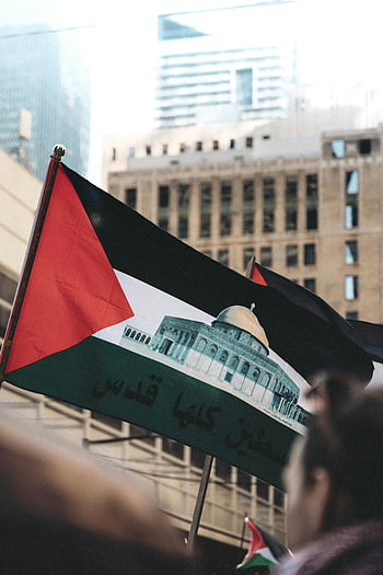 Palästinensische Flagge, Stadtprotest, städtischen Hintergrund, Palästina-Flagge, Menge, Felsendom, Demonstration, Mittlerer Osten, Politische Rallye, arabisch, Protestthema