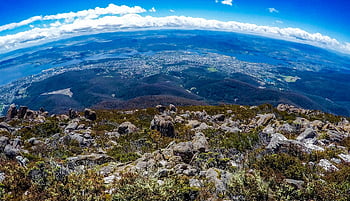 Wellington Park, hobart, derwent řeka, panoramatický výhled, letní, nebe, mraky, tasmánie, krajina, panoráma města, Příroda