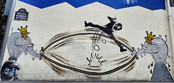 Paris, Graffiti, Mural Art, Jace, XIII, Elephants, Crown, Street Art, Urban Art, Man Jumping, Rope