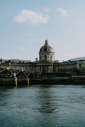 Institut de France, Pont des Arts, Seine River, Paris, France, architecture, bridge, dome, cityscape, landmark, waterway