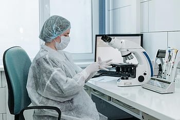 žena, analýzy, vzorek, ochranné zařízení, mikroskop, laboratoř, zkouška, Nastavení laboratoře, vědecký výzkum, lékařská analýza, laboratorní vybavení