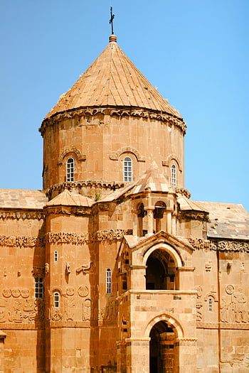 Historický arménský kostel, Ostrov Akdamar, dodávka, kostel svatého kříže, Složitá architektura, náboženské budovy, historické místo, kulturní památka, kamenná struktura, starověký kostel, krocan