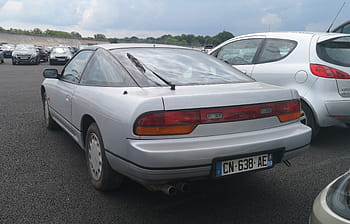 Nissan, 200SX, 1991, car, Montlhery, silver, rear view, license plate, coupe, 1.8 T, 168 hp