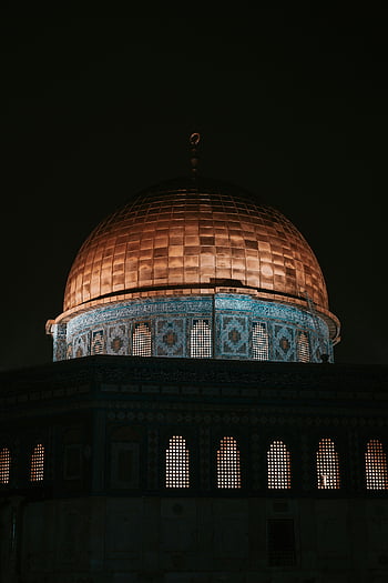 Felsendom, Nachtsicht, Beleuchtete Kuppel, Jerusalem, goldene Kuppel, architektonische Schönheit, Nachtfotografie, islamische Architektur, Mittlerer Osten, historisches Wahrzeichen, Religiöse Stätte