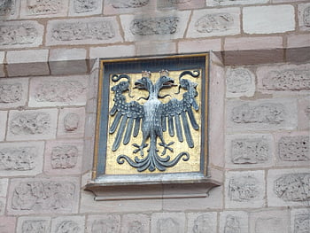 erb, Norimberk, orel, vchod, budova, zeď, kámen, fasáda, starý, brána, symbol
