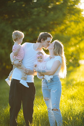 family, parents, nature, mother, father, children, together, baby, couple, kiss, romance