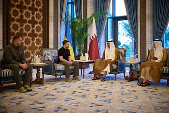 Ukrajina, katar, Prezident Votodymyr Zelskyy, Sheikh Tamim bin Hamad al Thani, Setkání, diplomacie, mír, potravin, Vývozní koridor Černého moře, Obilí z Ukrajiny, spolupráce
