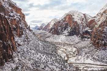 Sion, natura, la neve, canyon, strada, tortuoso, Utah, roccia rossa, strada grigia, roccia grigia, Neve Grigia