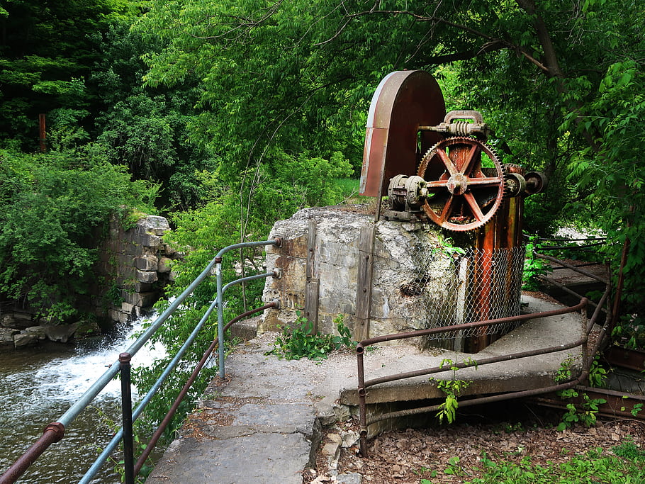 Ruins, Seneca Paper Mill, 1884, Finger Lakes, Society of Universal Friends, Jerusalem, New York, Penn Yan, water wheel, industrial machinery