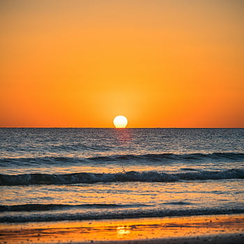 solopgang, strand, hav, ocean, morgen, himmel, landskab, natur, oransje himmel, orange strand, oransje landskab