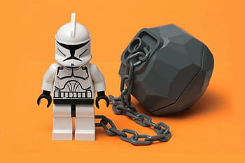 Lego, Star Wars, clone trooper, prisoner, chained, ball and chain, rock, orange background, Sigma 105mm, POW camp, project clone 365