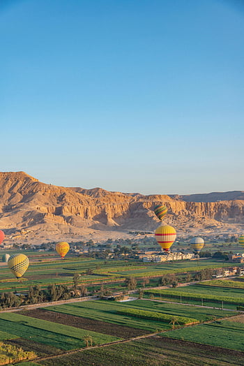 horkovzdušné balóny, luxor, Egypt, svítání, scénické krajiny, zářivé barvy, poušť, pole, cestovat, dobrodružství, balon