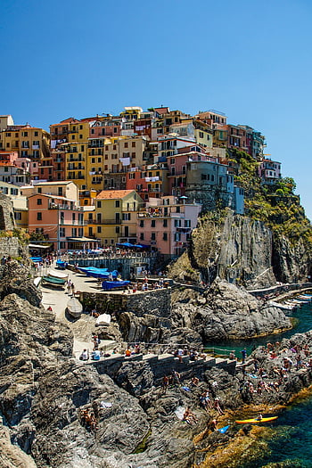manarola, domy, letní, Itálie, cinque terre, barvitý, středomoří, ligurie, malebné, italština, vesnice
