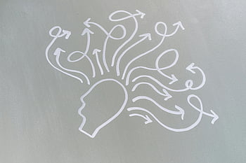 disegno a gesso, capo, frecce turbinanti, attività mentale, processo di pensiero, percorsi diversi, pensiero creativo, di brainstorming, processo cognitivo, mappa mentale, Immagini mentali