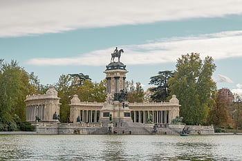 park retiro, Památník Alfonso XII, Madrid, Španělsko, klidné jezero, park, socha, historická památka, venkovní, sochařství, architektura