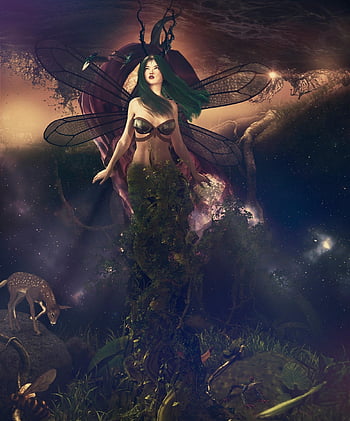 woman, forest Spirit, cavern, spring, nature, mythological Character, fairy, animals, fantasy, tale