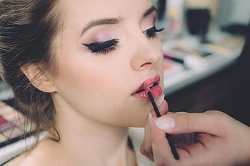 woman, lipstick, makeup, close-up, elegant, beauty, fashion, applying, lips, eye makeup, brush