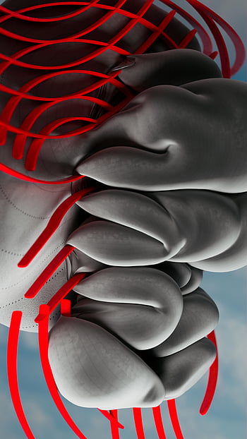 Ilustrasi AI, kecerdasan buatan, Jaringan syaraf, gambar abstrak, garis merah tebal, bentuk abu-abu lembut, Bias AI, Penyebaran yang bertanggung jawab, pentingnya penelitian, Abstrak yang mencolok, Konsep AI