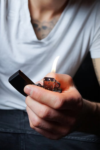 lighter, man, hand, ignite, fire, burn, burning, flame, cigarette, male, person