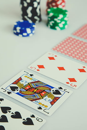 poker cards, poker chips, five of diamonds, jack of spades, card game, casino, gambling, chip stack, card strategy, table game, strategic play