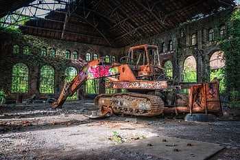 excavator, building, abandoned, ruin, heavy Machine, construction Machine, decay, abandoned Place, urbex, urban Exploration