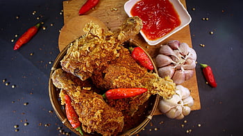 smažené kuře, jídlo, pikantní, chilli, kuře, protein, flatlay, příchuť, horký, kořeněná jídla, koření