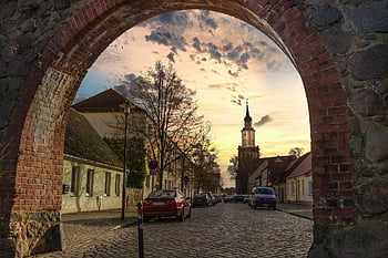templin, historyczny, mur miejski, pomnik, centrum miasta, atmosfera, brama, oświetlenie, Brama miasta, Miasto, latarnia