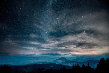 krajina, Pohled, hvězd, svět, noc, zlatíčko moje, hvězdy mraky, mlha, zimní, Studený, moutains