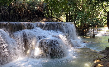 Laos, kuang-if, kaskád, podzim, voda, řeka, džungle, Příroda, tropy, bambus, divoch
