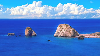 Afroditina skála, pláž, Kypr, paphos, krajina, scenérie, pobřeží, moře, petra tou romiou, turistická atrakce