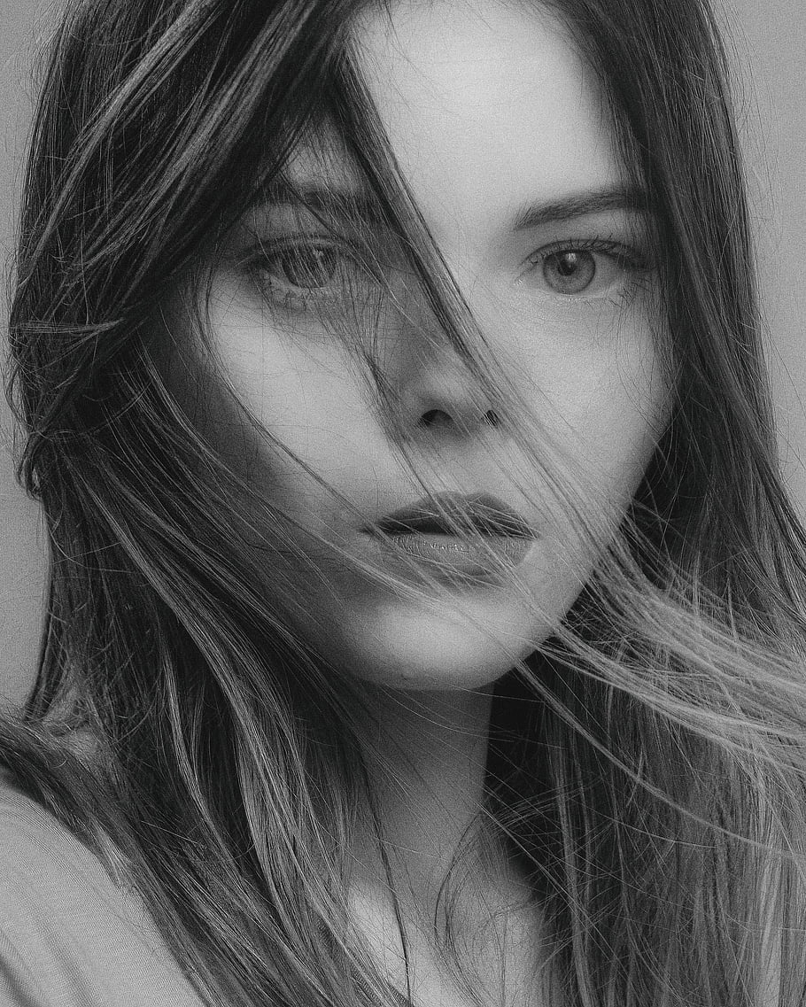 krása, žena, černobílý, dívka, tvář, Krásná, Modelka, póza, dívej se, portrét
