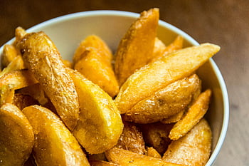 pene de cartofi, a închide, Golden crocantă, alimente fotografice, castron, cartofi prajiti, Cartofi crocanti, cartofi felii, Imagine alimentară, mancare de cartofi, Gustare de cartofi