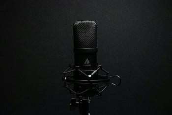 černý mikrofon, studiový mikrofon, otřes, tmavé pozadí, zvukový záznam, Nastavení nahrávání, Profesionální zvuk, černé pozadí, stojan na mikrofon, záznamové zařízení, Vybavení studia